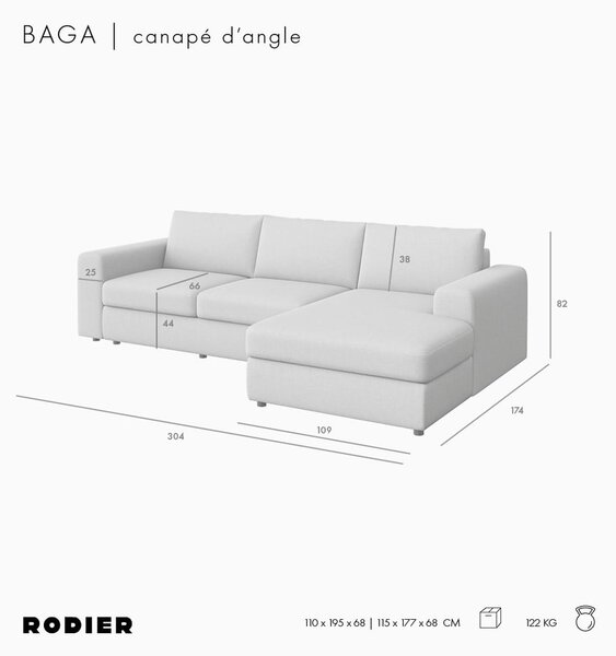 Divano angolare beige (con penisola a destra e chaise lounge) Baga – Rodier