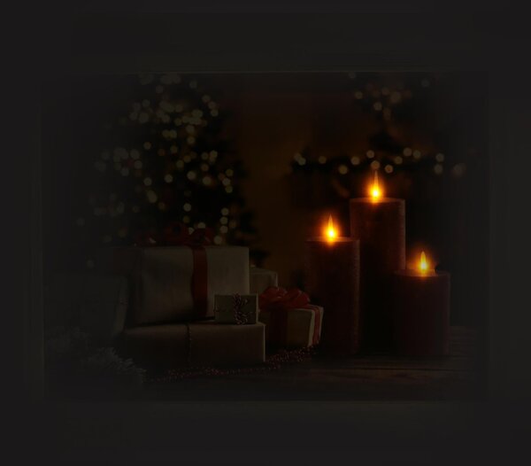 Quadro legno con led rettangolare cm 42x32x3