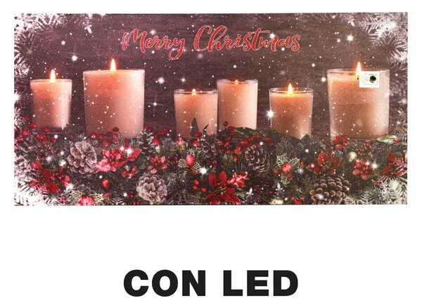 Quadro con led legno candele multicolor rettangolare cm 60x30xh1,8