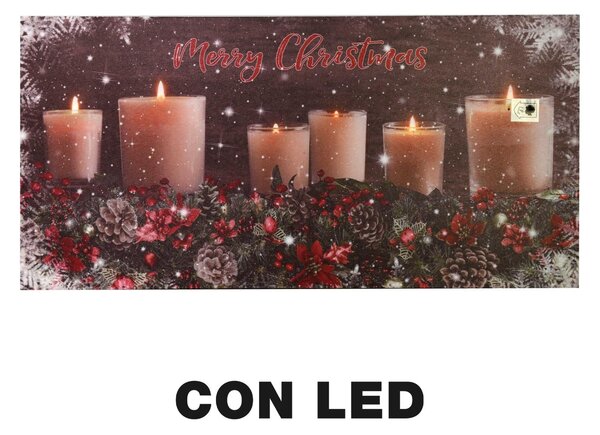 Quadro con led legno candele multicolor rettangolare cm 60x30xh1,8