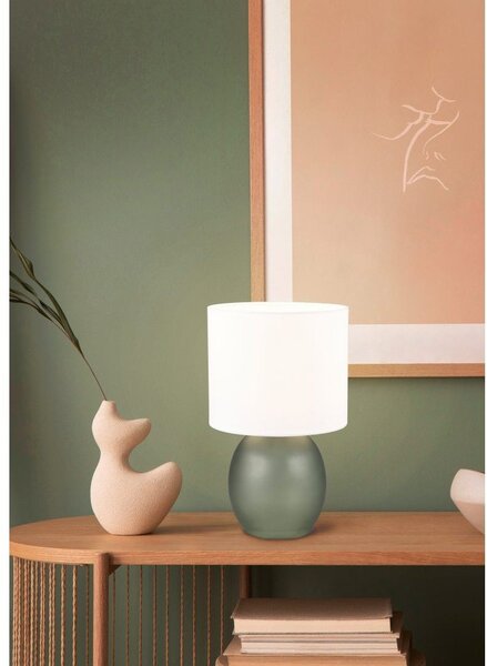 Lampada da tavolo bianco-verde con paralume in tessuto (altezza 29 cm) Vela - Trio