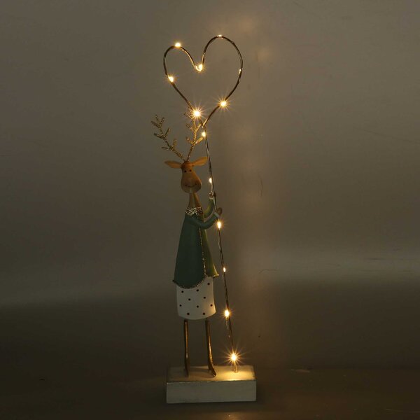 Renna metallo oro e verde salvia con led cm 9,5x4,5xh40