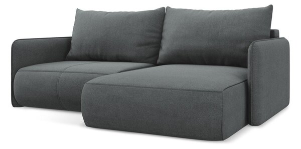 Divano angolare grigio allungabile/con contenitore (con penisola a destra) Nanea – Makamii