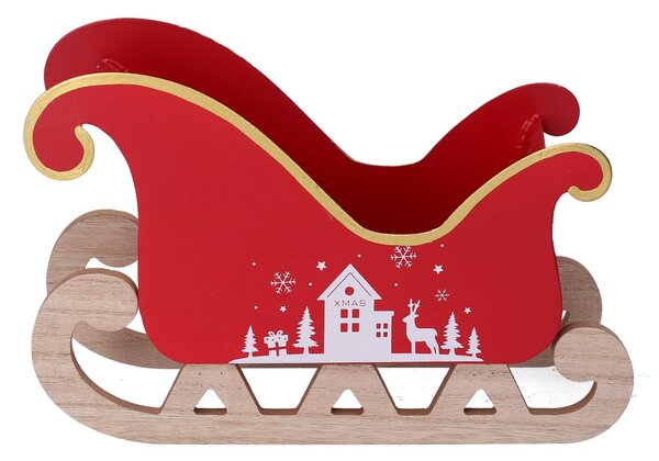 Slitta metallo casetta bianco e rosso cm 27,5x10xh20