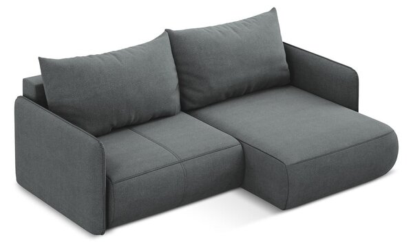 Divano angolare grigio allungabile/con contenitore (con penisola a destra) Nanea – Makamii