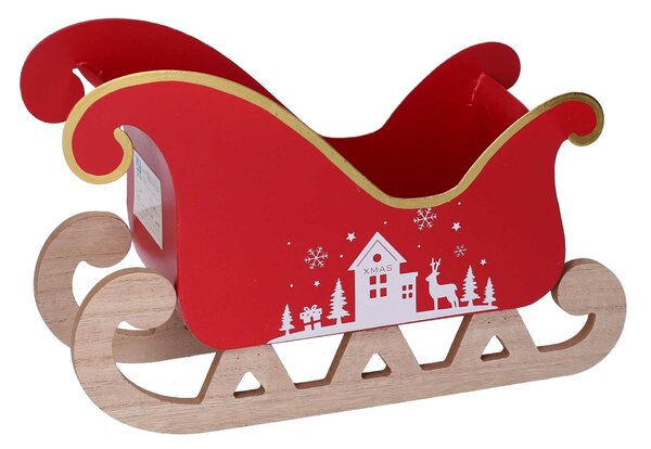 Slitta metallo casetta bianco e rosso cm 27,5x10xh20