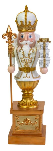Soldatino Schiaccianoci in resina con regali bianco e oro cm 43x36,5xh124,5