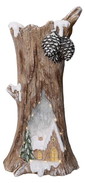 Statua resina tronco innevato con led marrone cm 28x19,5xh55