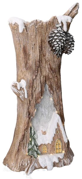 Statua resina tronco innevato con led marrone cm 28x19,5xh55