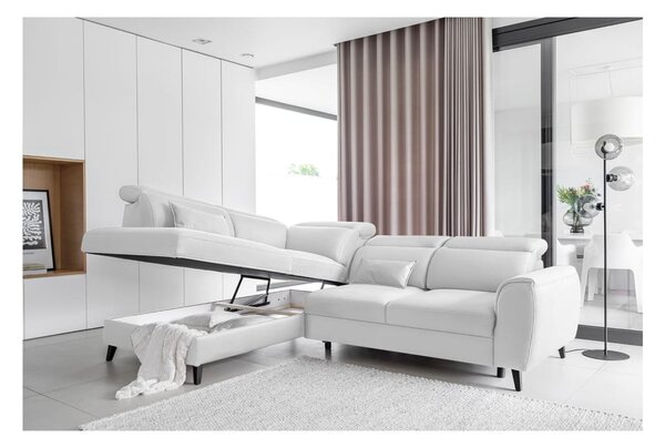 Divano angolare bianco allungabile/con contenitore (con penisola a sinistra/a L) e rivestimento in velluto Noble – ELTAP