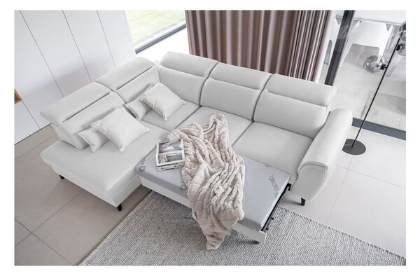 Divano angolare bianco allungabile/con contenitore (con penisola a sinistra/a L) e rivestimento in velluto Noble – ELTAP