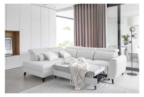Divano angolare bianco allungabile/con contenitore (con penisola a sinistra/a L) e rivestimento in velluto Noble – ELTAP