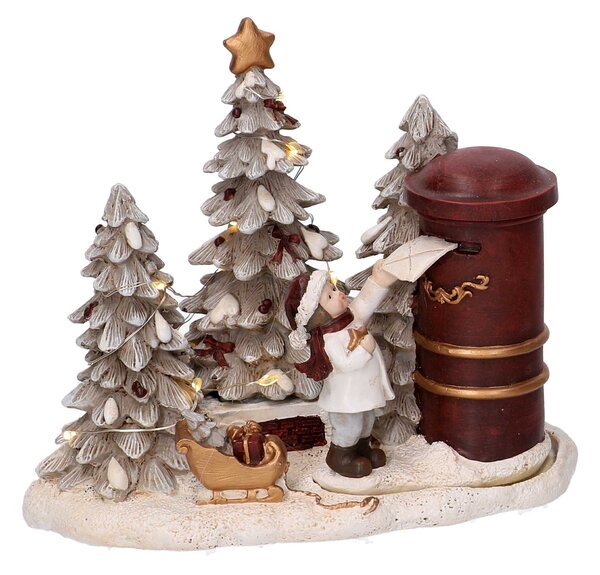 Statua resina bambino con lettera grigio con led cm 16x12xh14,5