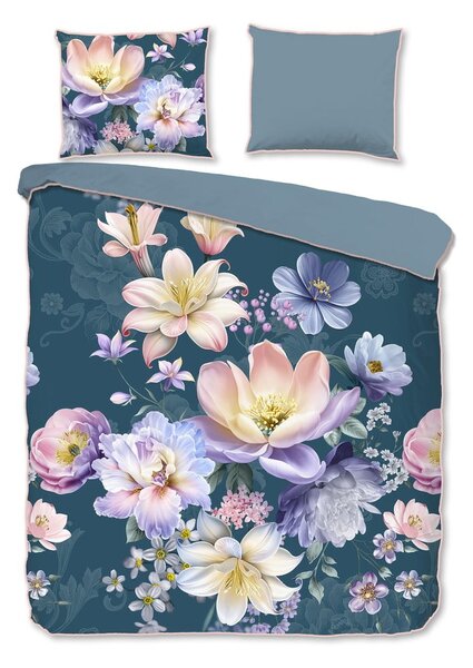 Set copripiumino e federa blu in raso di cotone per letto matrimoniale/per letto esteso 200x220 cm Mirery – Descanso