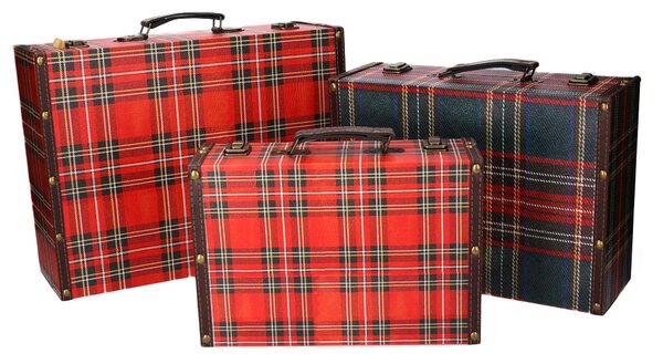 Set 3 Valigie in similpelle design scozzese rettangolare