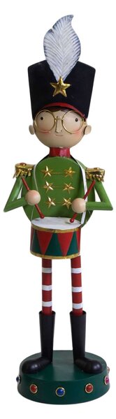 Statua metallo bambino con tamburo verde cm 30,5x26,7xh109,2