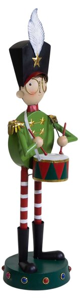 Statua metallo bambino con tamburo verde cm 30,5x26,7xh109,2