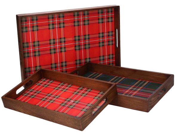 Set 3 Vassoi in legno design scozzese rettangolare