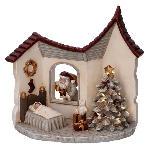 Statua resina casetta babbo natale grigio con led cm 18x11xh17