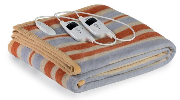 Coperta Elettrica Elettrocoperta Matrimoniale in Misto Lana Righe