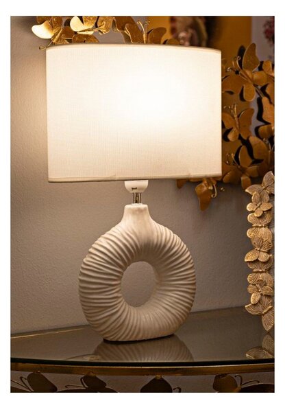 Lampada da tavolo bianca in ceramica con paralume in tessuto (altezza totale 43 cm) Seta – Mauro Ferretti