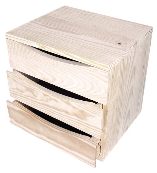 Cassettiera da Tavolo 3 cassetti 36x30x36 cm in Legno di Pino Massiccio Grezzo