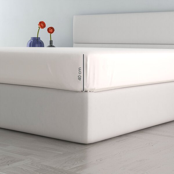 Lenzuolo Sotto Matrimoniale con Angoli H40 cm ed Elastico Tinta Unita Bianco