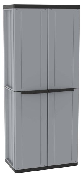 Armadio Portascope Modulare da Esterno 68x37,5x163,5 cm 2 Ante 4 Ripiani in Polipropilene Jline Grigio e Nero