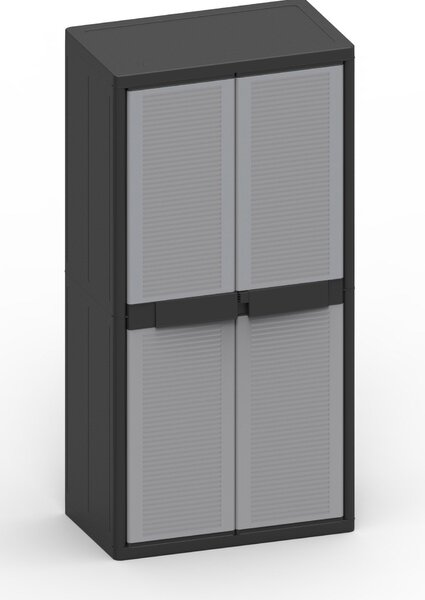 Armadio Portascope Modulare da Esterno 89,7x53,7x180 cm 2 Ante 4 Ripiani in Polipropilene Jumbo Cab Grigio e Nero