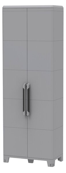 Armadio Portascope Modulare da Esterno 78x43,6x225,8 cm 2 Ante 5 Ripiani in Polipropilene Transforming Grigio e Nero