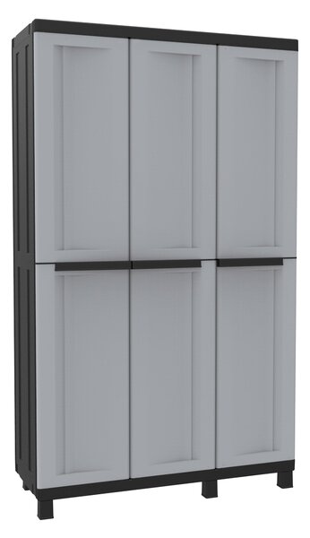 Armadio Portascope Modulare da Esterno 102x39x170 cm 3 Ante 3 Ripiani in Polipropilene Twist Grigio e Nero