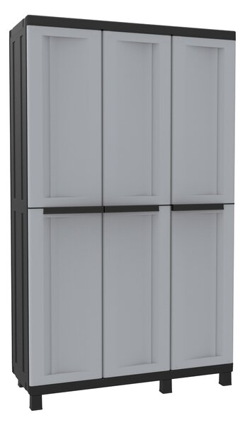 Armadio Portascope Modulare da Esterno 102x39x170 cm 3 Ante 3 Ripiani in Polipropilene Twist Grigio e Nero