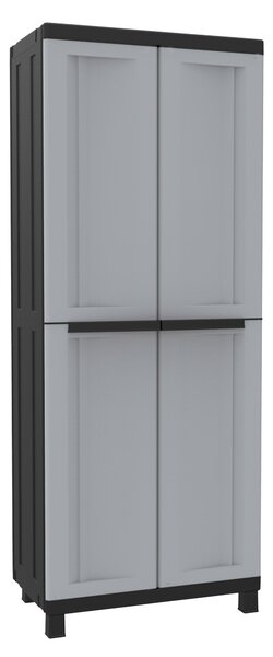 Armadio Portascope Modulare da Esterno 68x39x170 cm 2 Ante 4 Ripiani in Polipropilene Twist Grigio e Nero