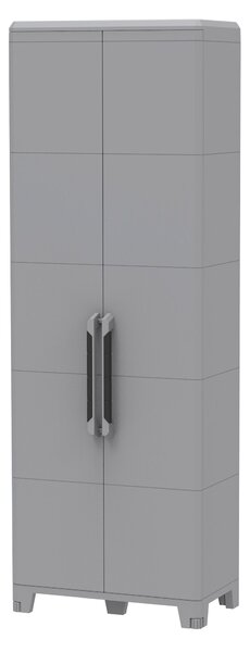 Armadio Portascope Modulare da Esterno 78x43,6x225,8 cm 2 Ante 5 Ripiani in Polipropilene Transforming Grigio e Nero