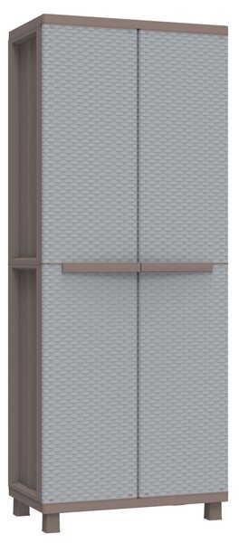 Armadio Portascope Modulare da Esterno 68x37,5x170 cm 2 Ante 4 Ripiani in Polipropilene Jrattan Tortora e Grigio