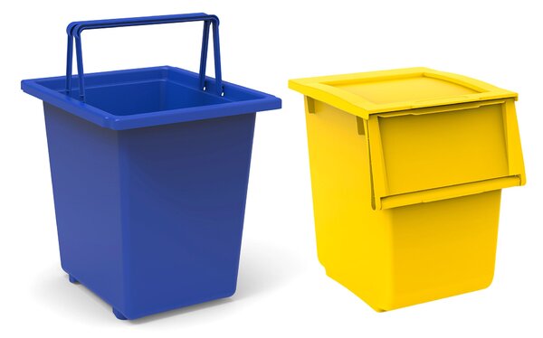 Set 2 contenitori Per Raccolta Differenziata 25L + 30L Per Armadi in Polipropilene Ecobin Giallo e Blu