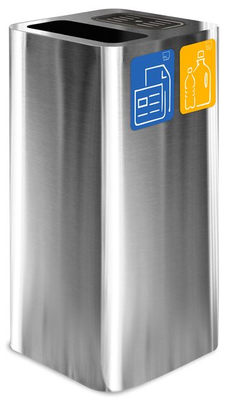 Pattumiera Per Raccolta Rifiuti 38x38xh80 cm In Acciaio Inox con Coperchio Basculante Argento