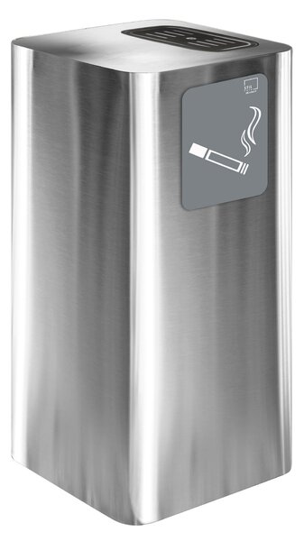 Posacenere da Esterno 30x30xh65 cm In Acciaio Inox con Vaschetta Superiore Argento