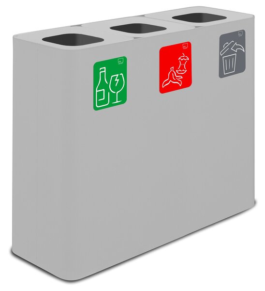 Pattumiera Sistema di Raccolta Rifiuti 90x30xh80 cm In Acciaio Verniciato 3 Scomparti Bianco