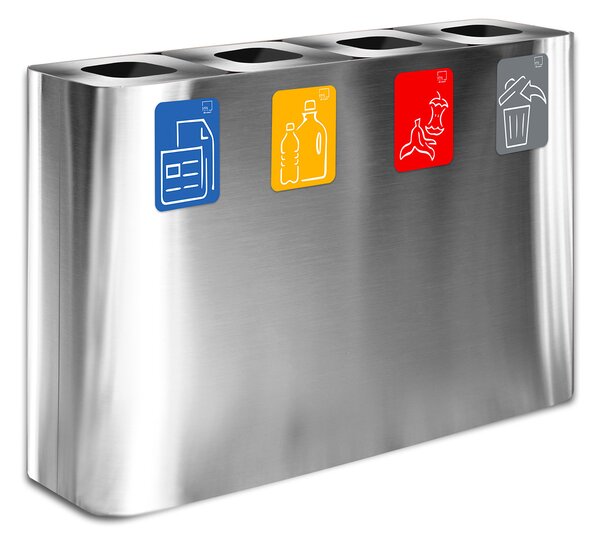 Pattumiera Sistema di Raccolta Rifiuti 120x30xh80 cm In Acciaio Inox 4 Scomparti Argento