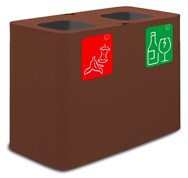 Pattumiera Sistema di Raccolta Rifiuti 77x38xh50 cm In Acciaio Verniciato 2 Scomparti Marrone