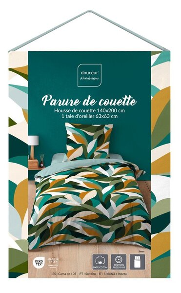 Set copripiumino e federa in cotone per letto singolo 140x200 cm Swan – douceur d'intérieur