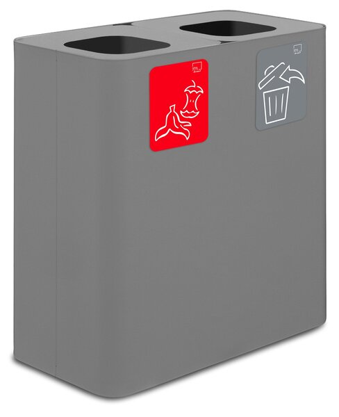 Pattumiera Sistema di Raccolta Rifiuti 77x38xh80 cm In Acciaio Verniciato 2 Scomparti Grigio