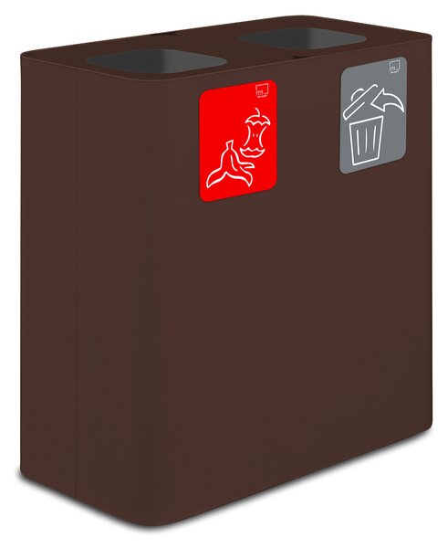 Pattumiera Sistema di Raccolta Rifiuti 77x38xh80 cm In Acciaio Verniciato 2 Scomparti Marrone
