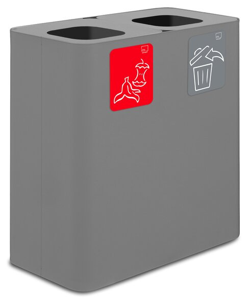 Pattumiera Sistema di Raccolta Rifiuti 77x38xh80 cm In Acciaio Verniciato 2 Scomparti Grigio