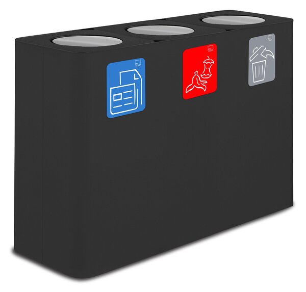 Pattumiera Sistema di Raccolta Rifiuti 115x38xh80 cm in Acciaio 3 Scomparti Nero