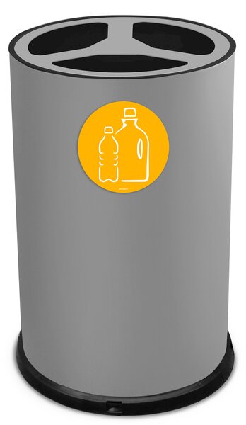 Pattumiera Per Raccolta Differenziata Ø45xh72 cm In Acciaio Verniciato 3 Scomparti Grigio