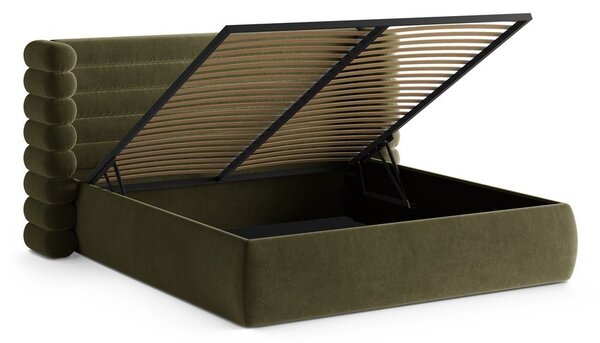Letto matrimoniale imbottito verde con contenitore con rete inclusa 180x200 cm Mount – Micadoni