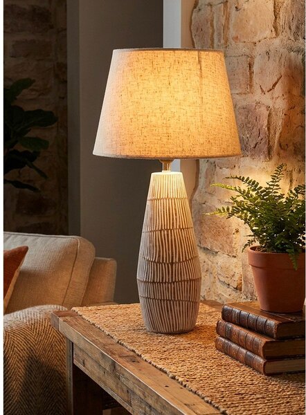 Lampada da tavolo color crema con paralume in tessuto (altezza totale 69,5 cm) Hanoi – Mauro Ferretti