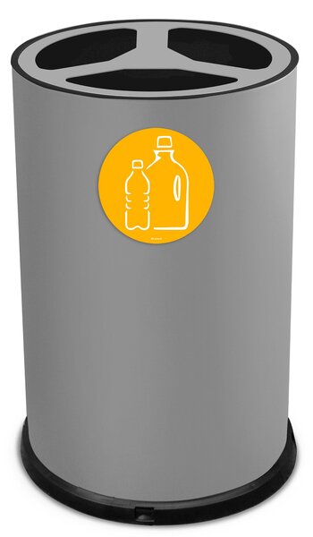 Pattumiera Per Raccolta Differenziata Ø45xh72 cm In Acciaio Verniciato 3 Scomparti Grigio